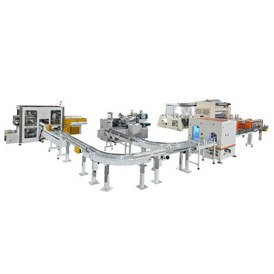 Linea di produzione avanzata e completamente automatica per la fabbricazione di fazzoletti di carta in scatole di cartone e sacchetti di plastica